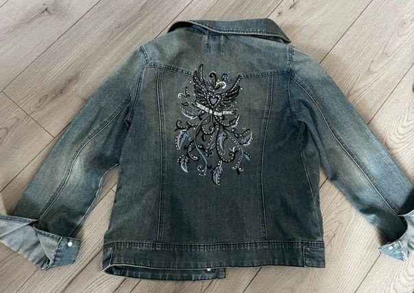 Jeansjacke, Gr.40, Amy Vermont mit Stickerei auf Rücken, used look 