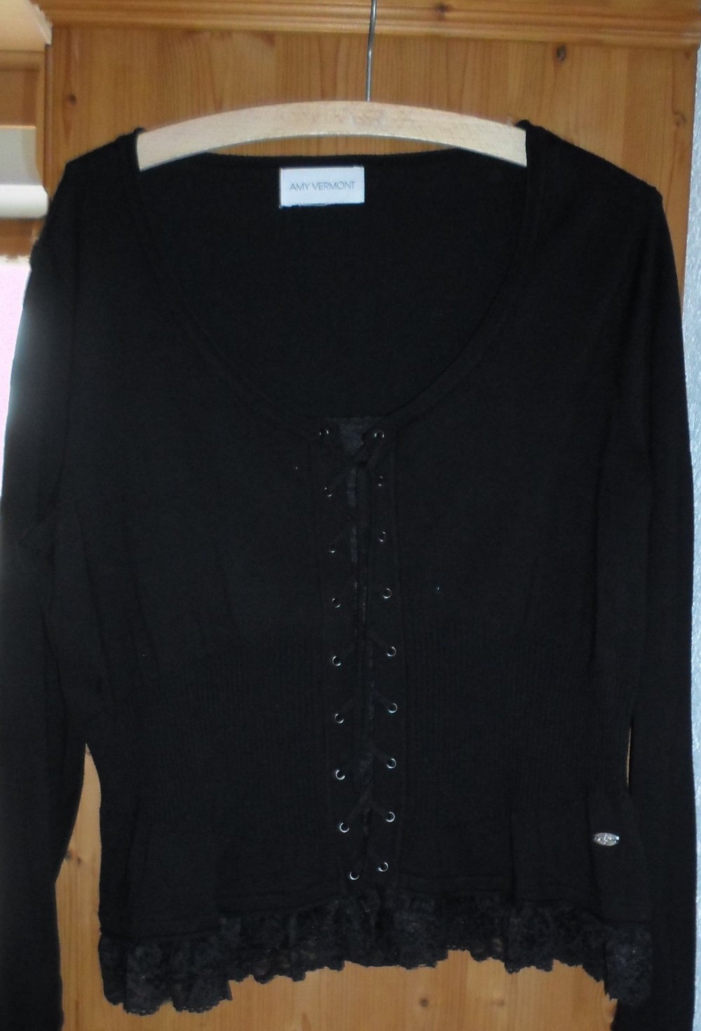 Damen Pullover Amy Vermont Schnürung Volants schwarz Gr. M L 40 42 44 NEU