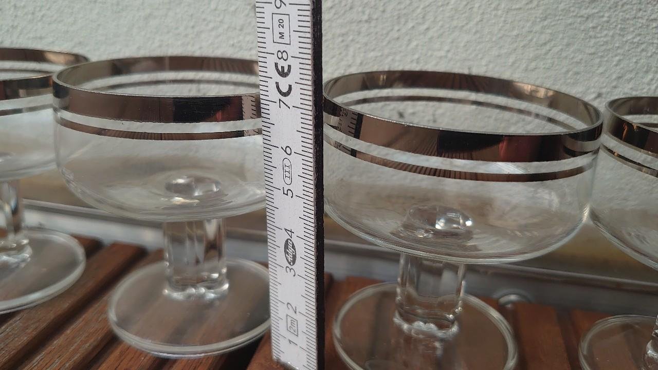 Glas Gläser Likörglas 6 Stück silberner Rand 70er / 80er Jahre original Vintage