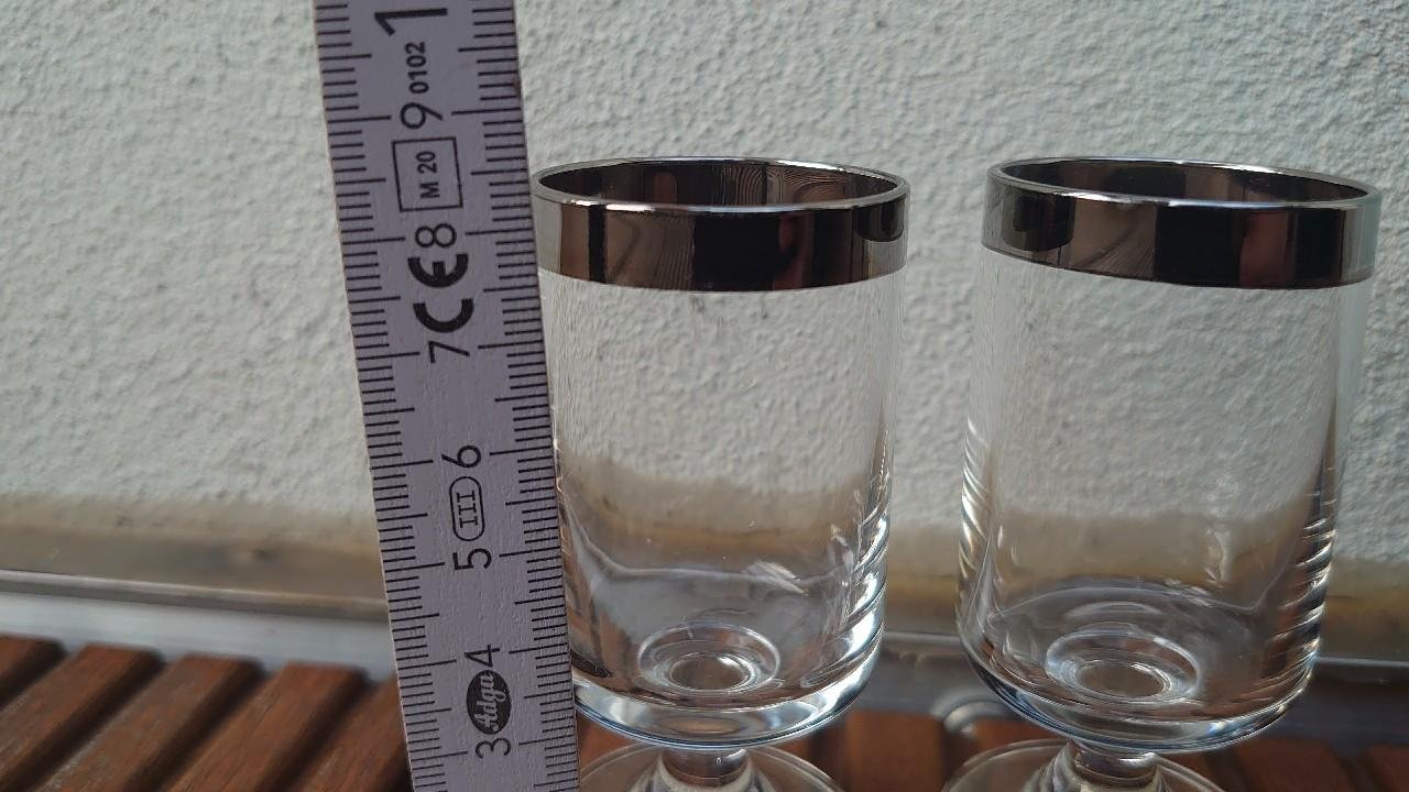 Glas Gläser Likörglas 2 Stück 70er / 80er Jahre original Vintage silberner Rand 