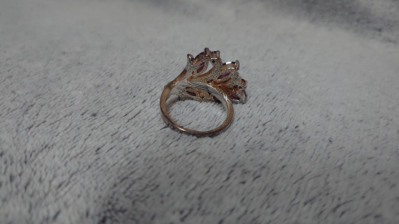 Ring silber 925 lila Blume Glitzer Steine (Glas) 