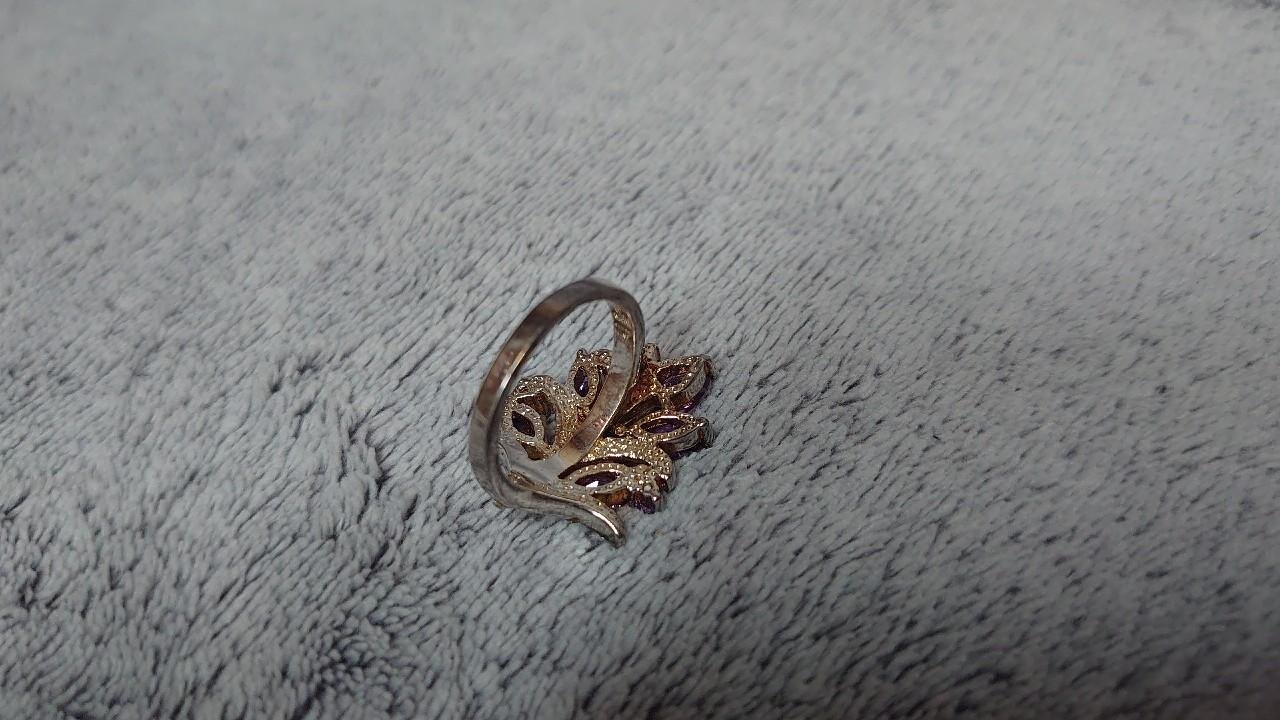 Ring silber 925 lila Blume Glitzer Steine (Glas) 