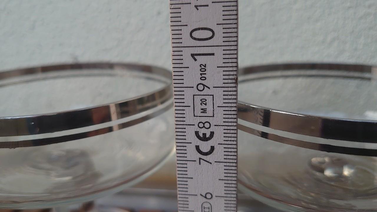 Glas Gläser Sektgläser Sektschale 2 Stück mit silbernen Rand Ingrid Gläser 70er / 80er Jahre original Vintage