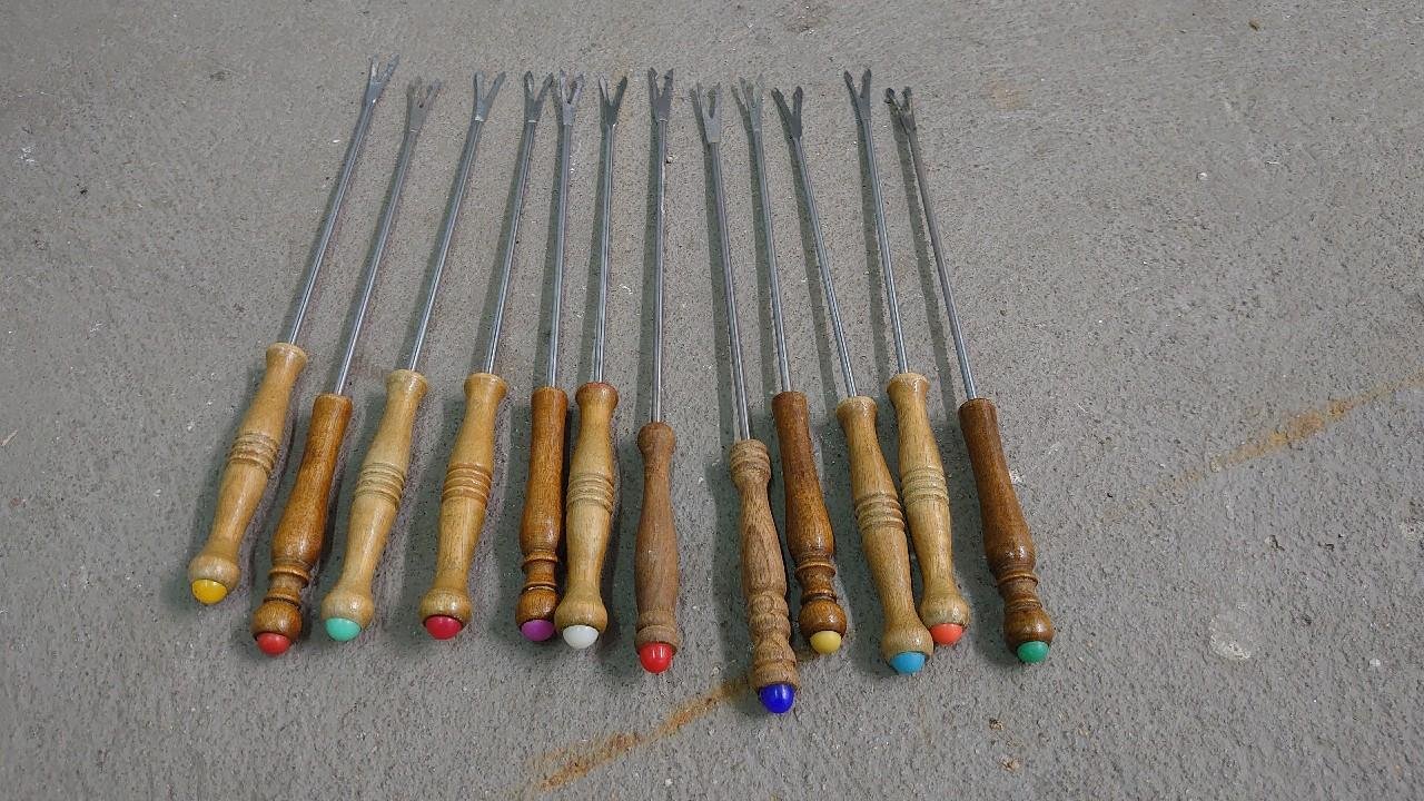 Fondue Gabeln Holz Vintage 12 Stück