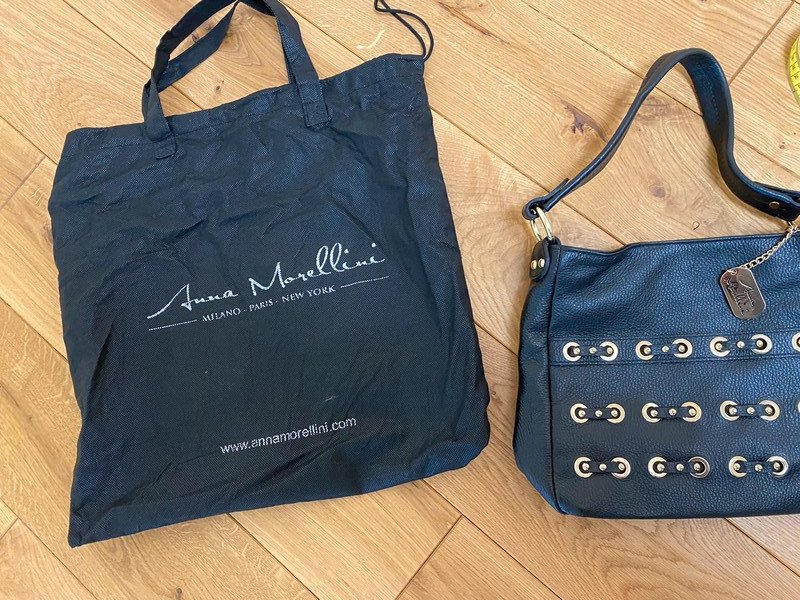 Tasche Handtasche Anna Morellini Neu Leder Schwarz Nieten