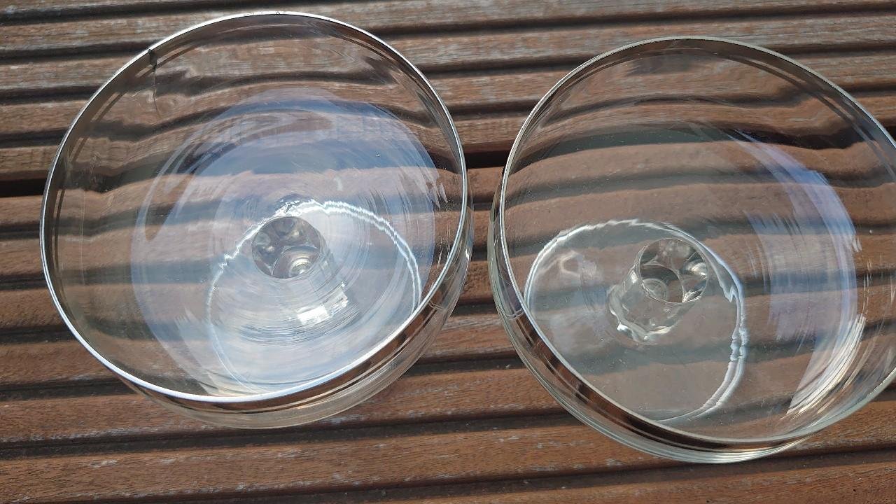 Glas Gläser Sektgläser Sektschale 2 Stück mit silbernen Rand Ingrid Gläser 70er / 80er Jahre original Vintage