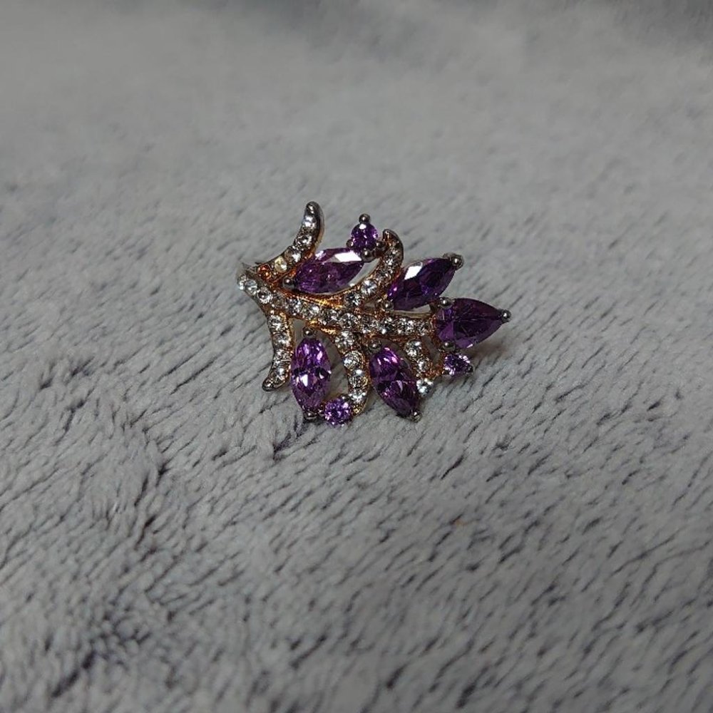 Ring silber 925 lila Blume Glitzer Steine (Glas) 