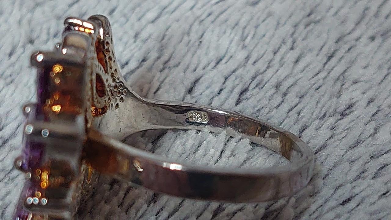 Ring silber 925 lila Blume Glitzer Steine (Glas) 