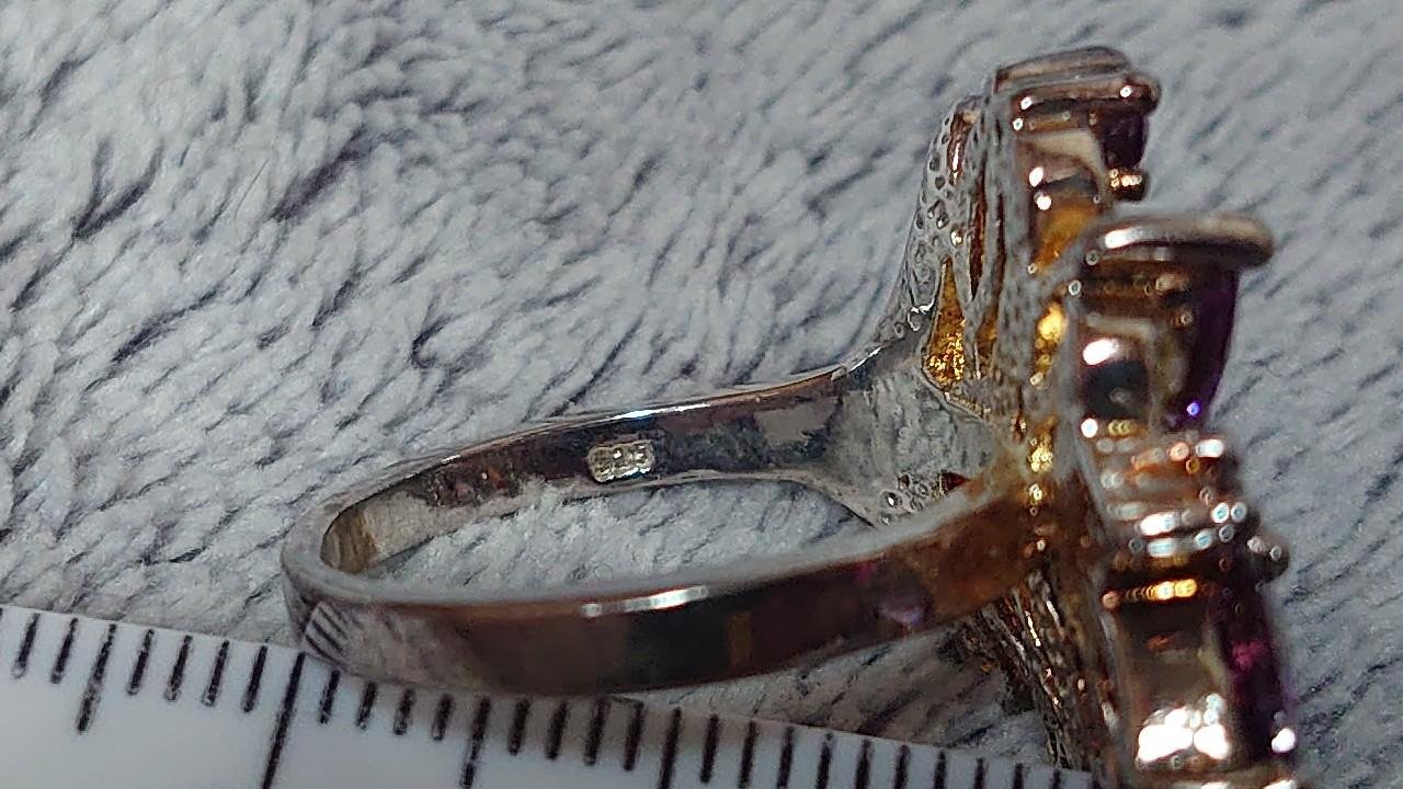 Ring silber 925 lila Blume Glitzer Steine (Glas) 
