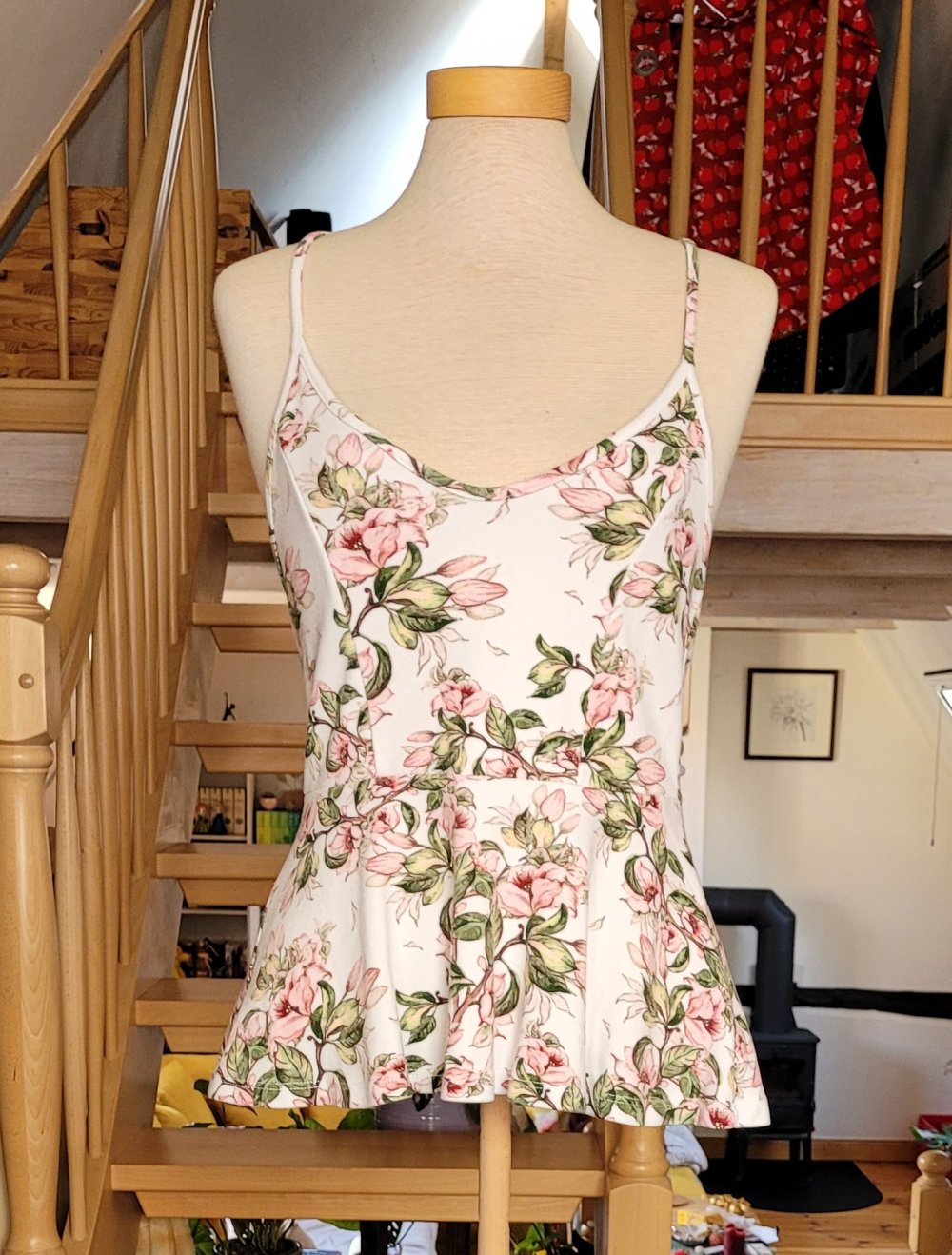 Peplum Schösschen Oberteil Spaghettiträger Blumen