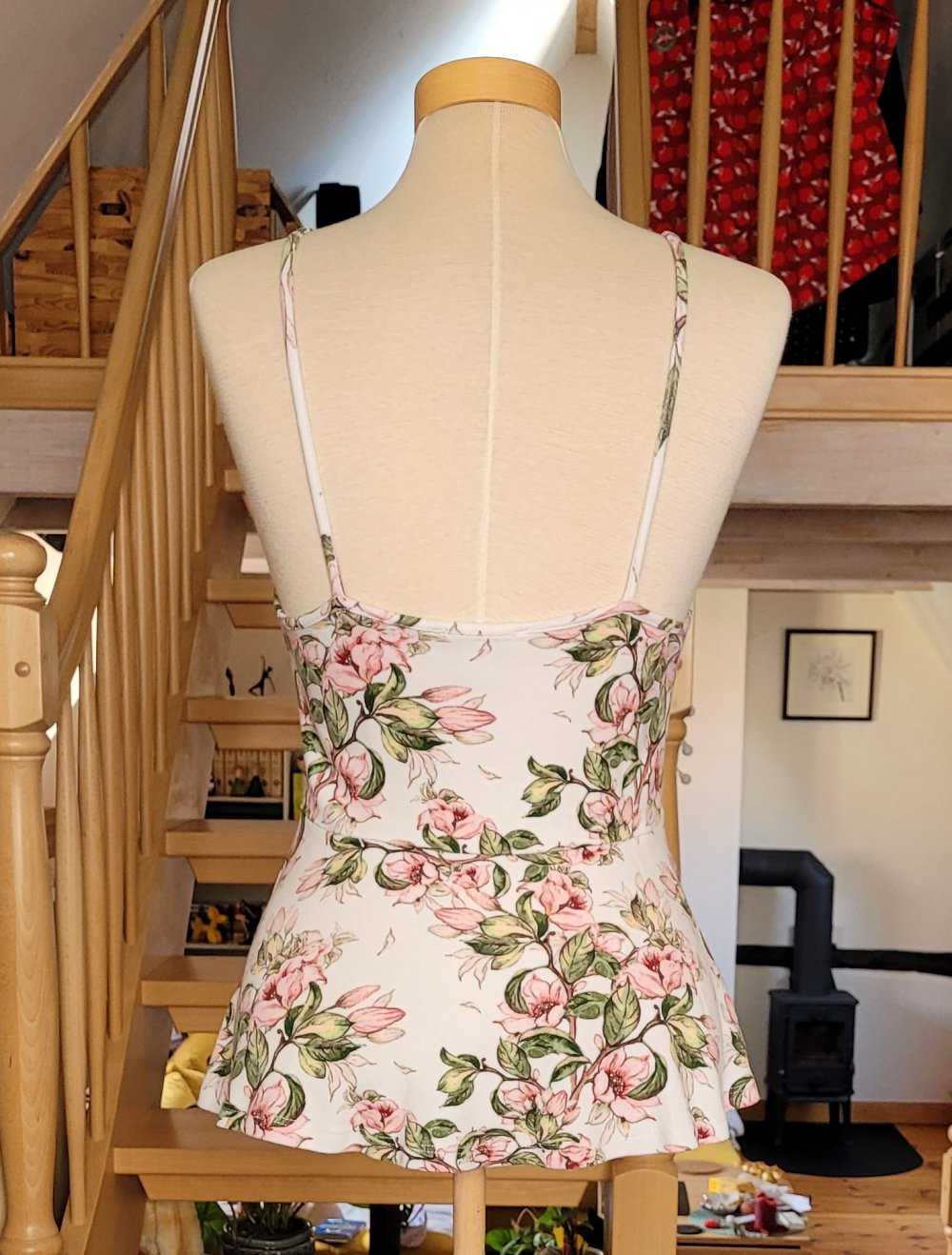 Peplum Schösschen Oberteil Spaghettiträger Blumen