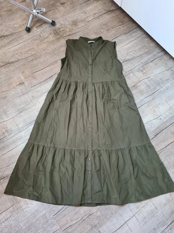 Pieces Kleid Baumwolle Gr. M khaki Sommerkleid Midikleid