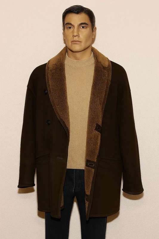 Wildledermantel mit Lammfell geschoren Größe 56 Armlänge 61 cm.