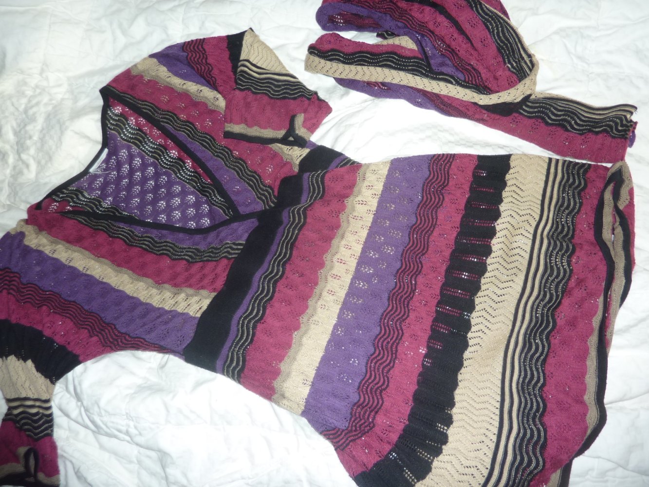 Strick Kleid Strickkleid 42 44 Feinstrick Ajourstrick mit Schal