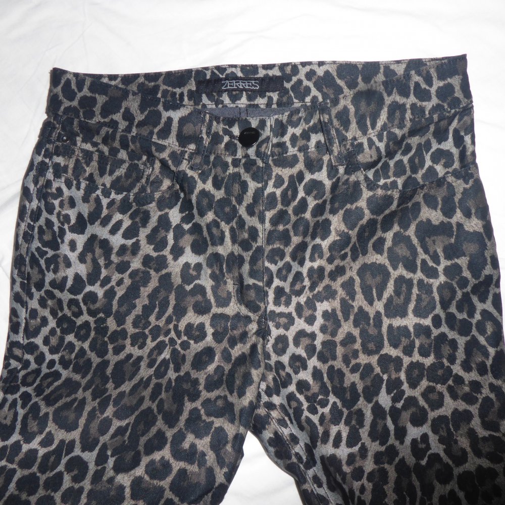 Damen Hose Zerres Comfort 38 S braun schwarz Jeans Schnitt Leo Look Animal Baumwolle