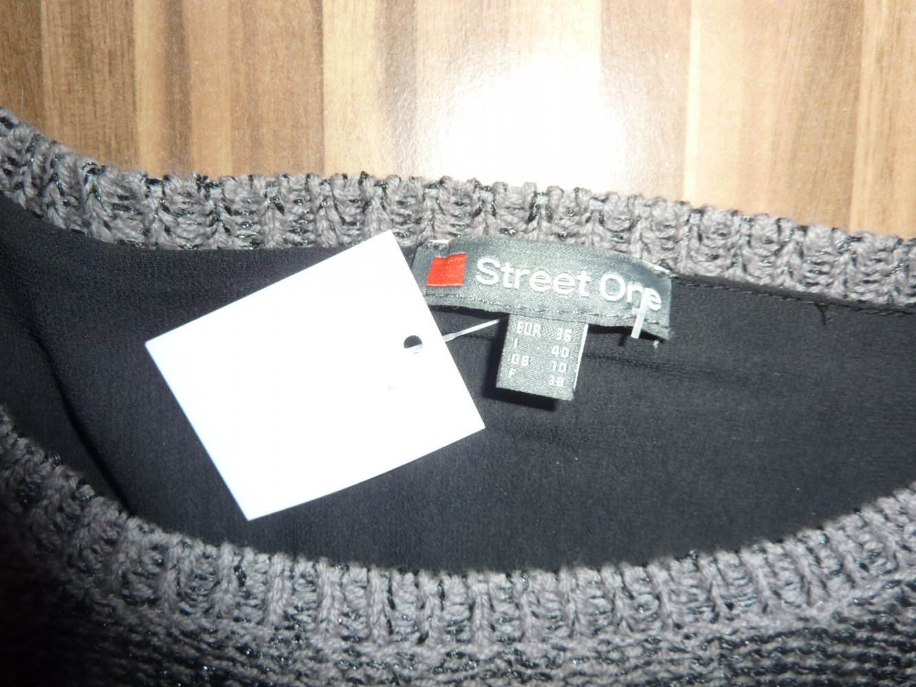 Damen Pullover Street One Gr. S 36 (evtl. 38 ) grau schwarz Pailletten Pulli