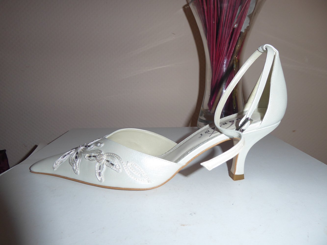 Damen Schuhe Brautschuhe echt LEDER Gr. 40,5 creme ivory Hochzeitsschuhe Pumps 