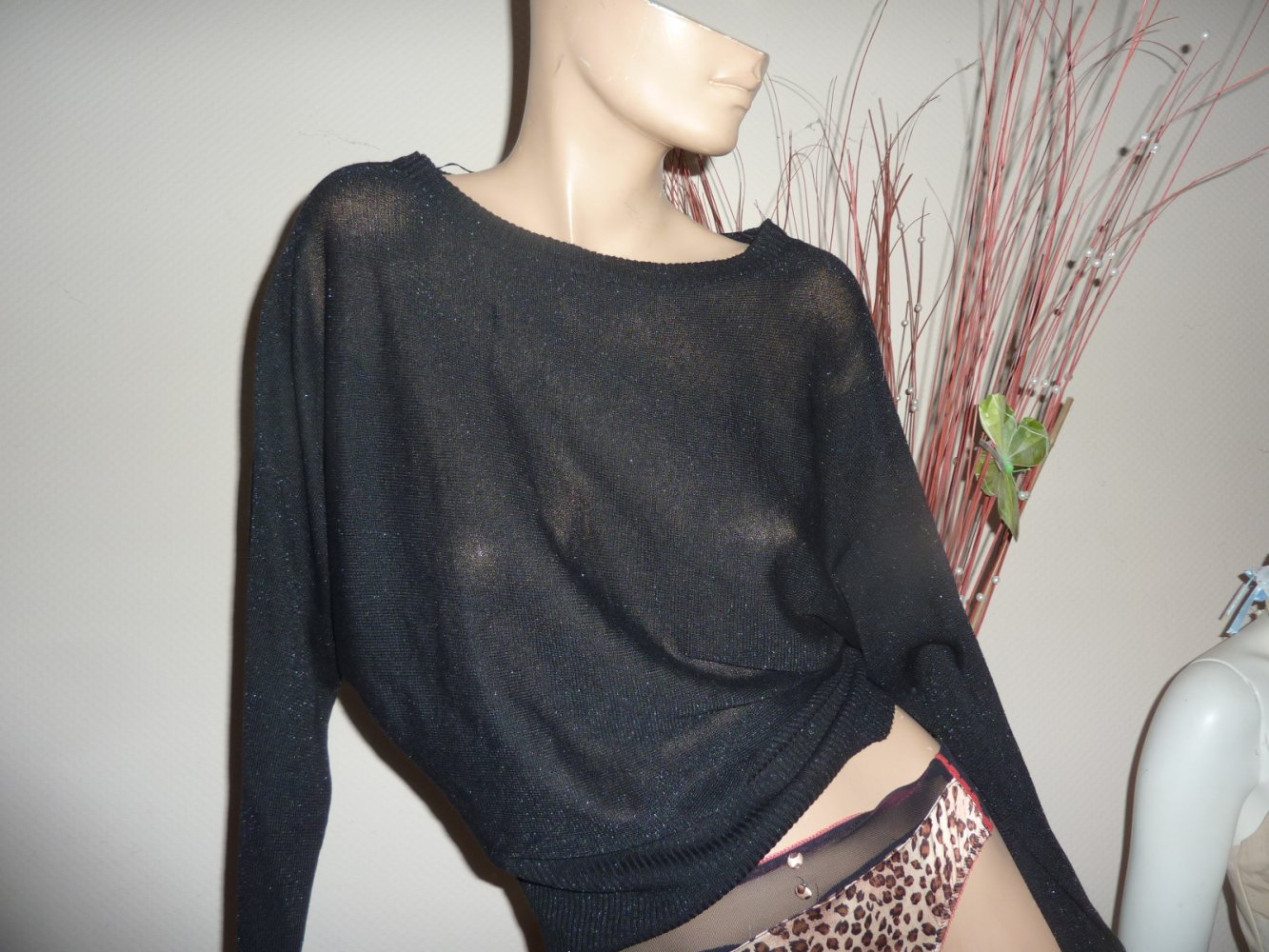 Pulli Shirt NEU S 36 38 40 schwarz mit 78 Viskose sehr fein Pullover Feinstrick