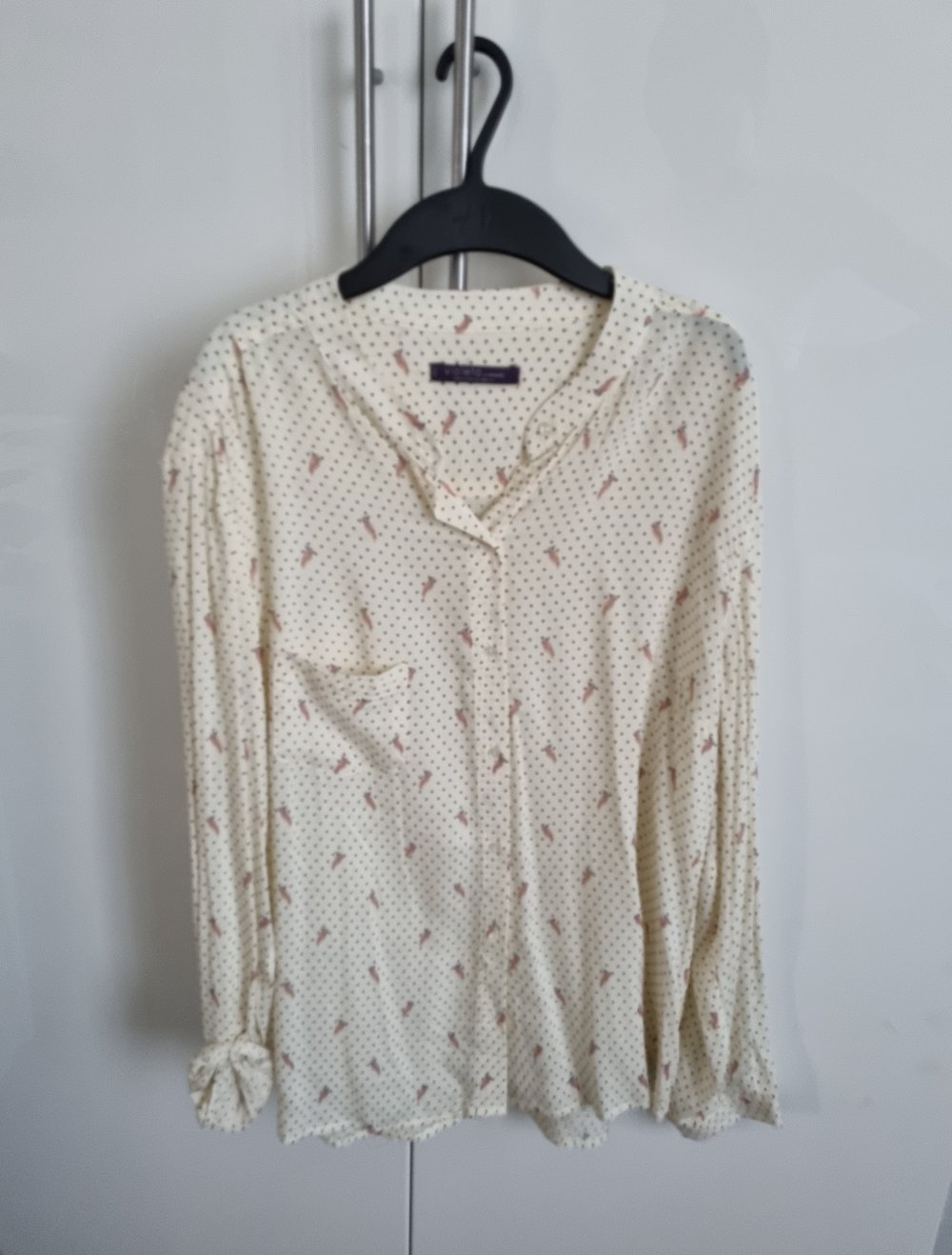 Leichte Bluse, Oberteil, Top, Shirt, Creme, Beige, Vogel