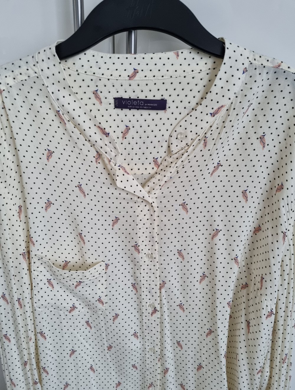Leichte Bluse, Oberteil, Top, Shirt, Creme, Beige, Vogel