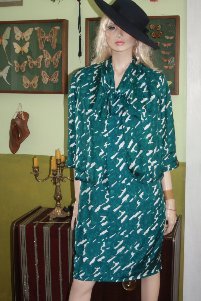 amerikanisches original 50er Seidenkostüm Kleid Jacke Kostüm 36 38 S echte Seide 