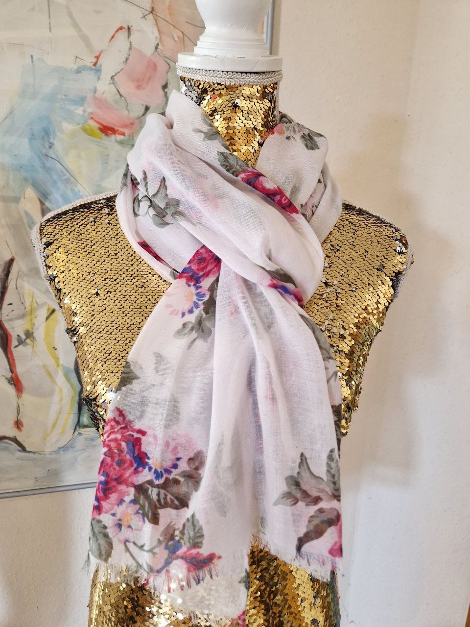 Leichter Schal. Polyester + Baumwolle.  180 cm / 47 cm. 