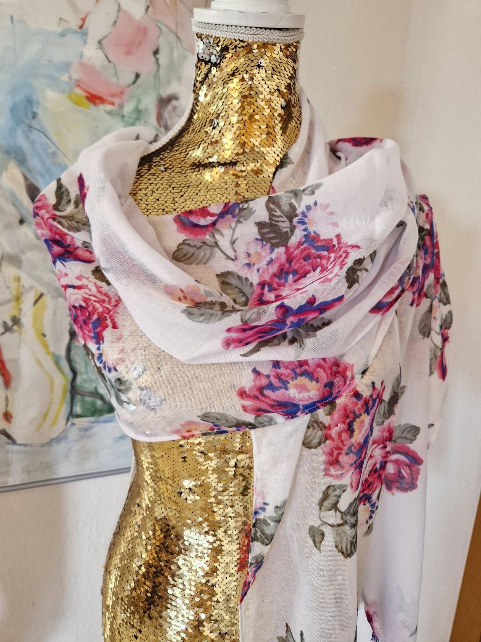 Leichter Schal. Polyester + Baumwolle.  180 cm / 47 cm. 