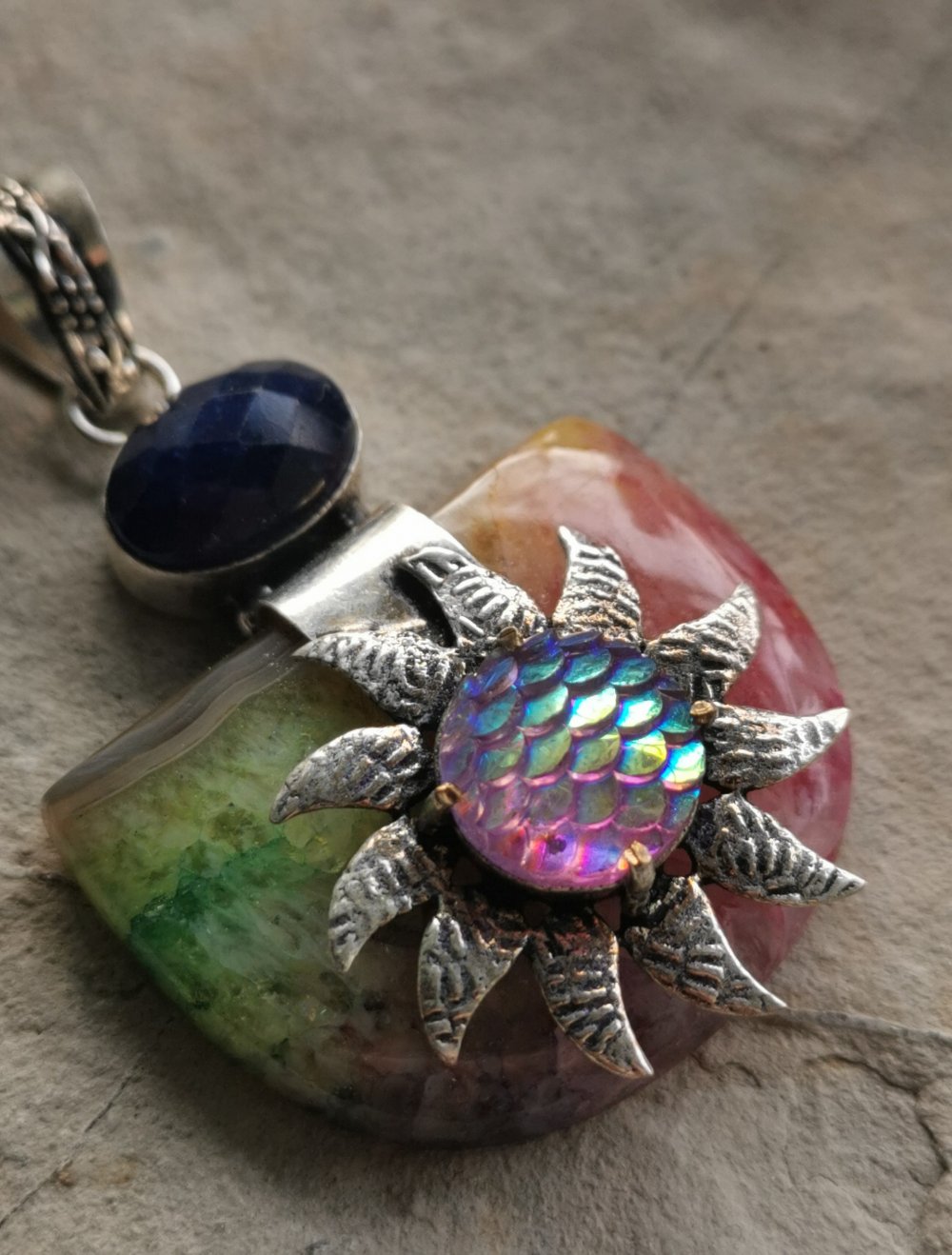 Solar Quarz Kettenanhänger Silberschmuck Kunsthandwerk