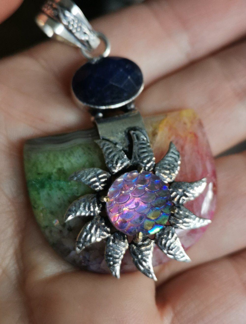 Solar Quarz Kettenanhänger Silberschmuck Kunsthandwerk