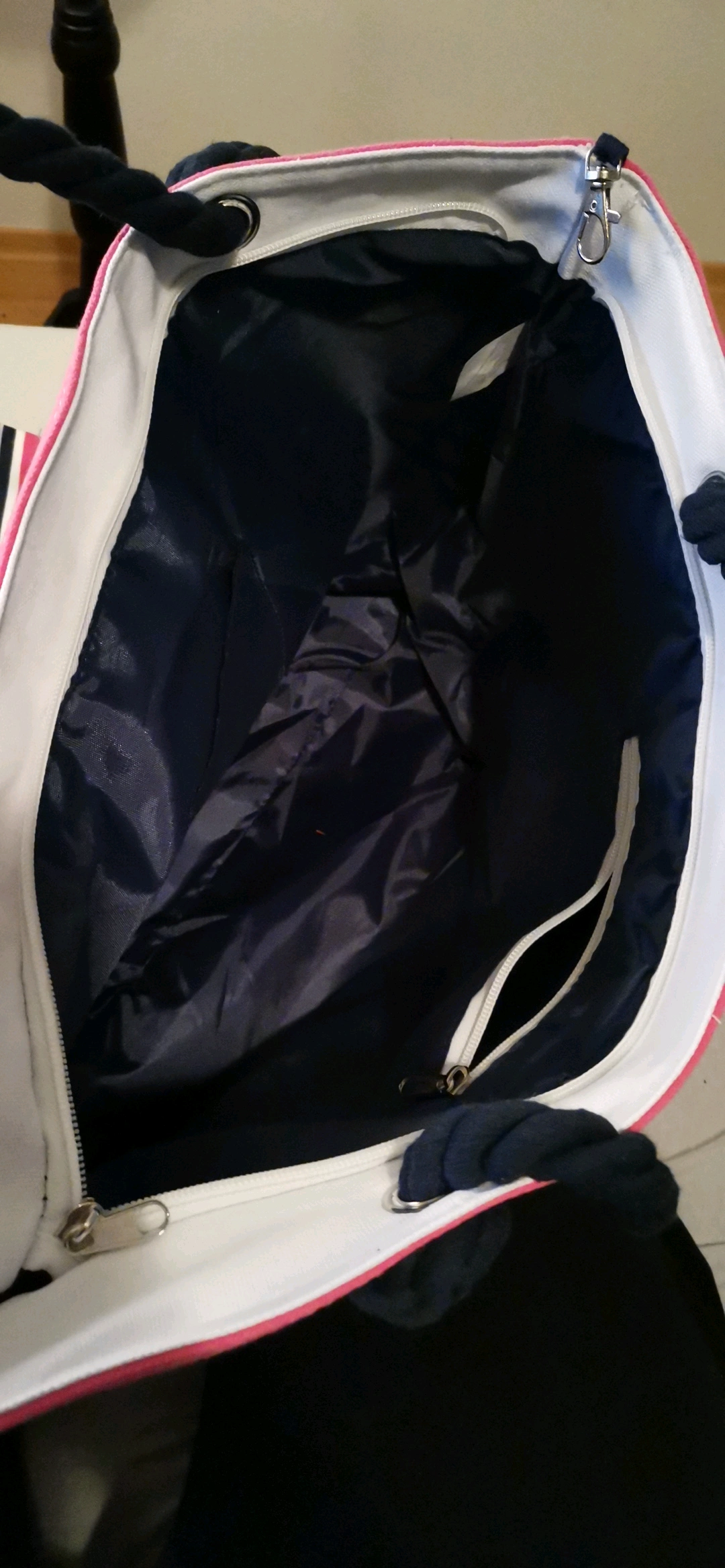 Weiß blau pink gestreifte Tasche beach bag groß viel Platz