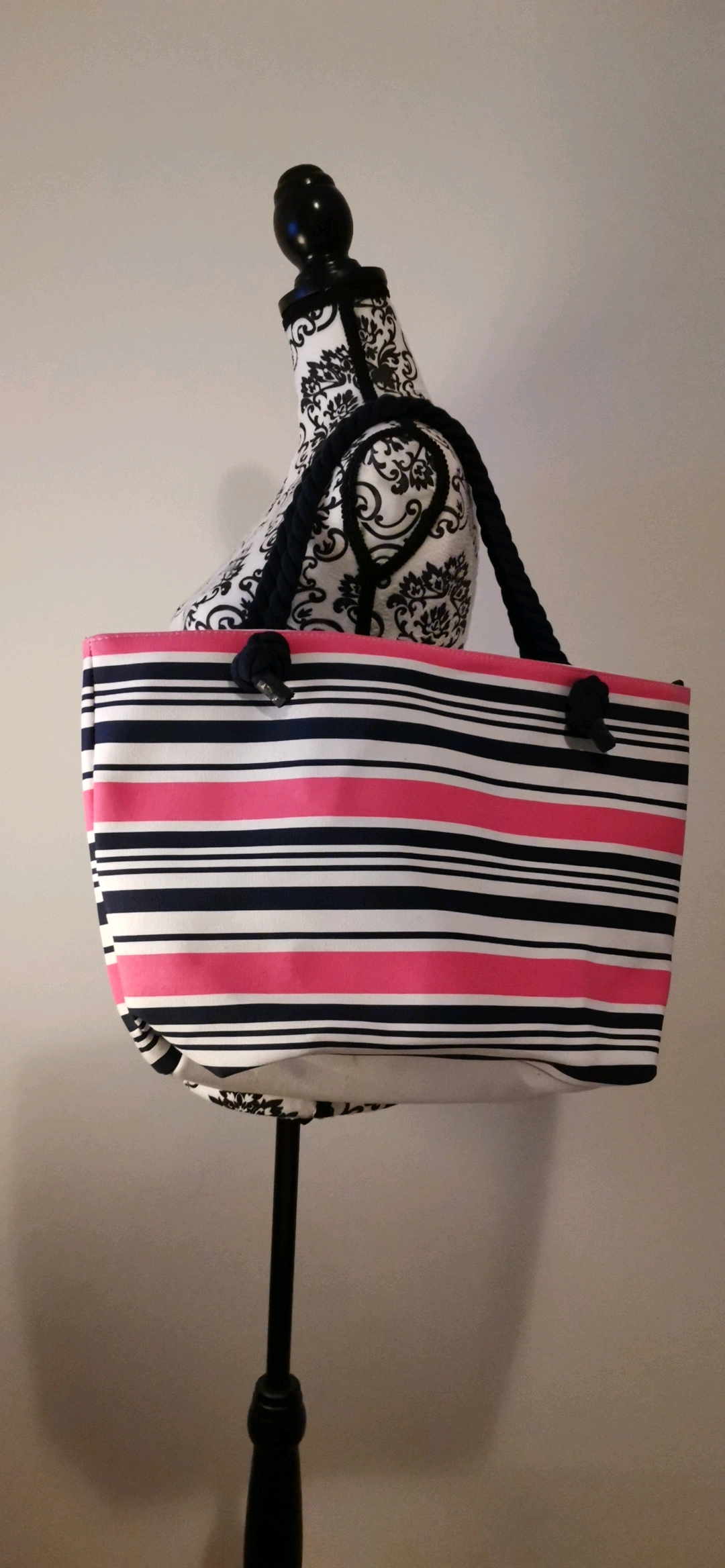 Weiß blau pink gestreifte Tasche beach bag groß viel Platz