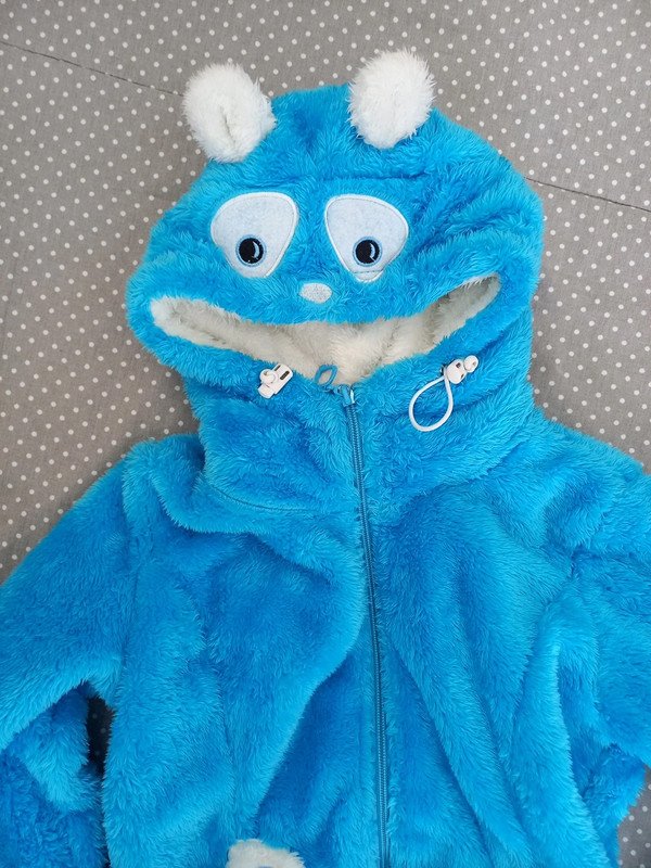 Benter Jacke Gr 128, Mädchen, Kuschel, Monster, Italienmode, blau , mit Kapuze, Fasching, Verkleiden