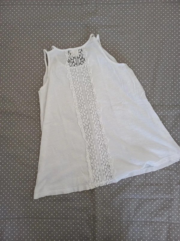 Zara Shirt Gr 128, Mädchen, Sommer, Top, ärmellos, Tunika, Stickereien, weiss