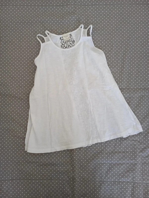 Zara Shirt Gr 128, Mädchen, Sommer, Top, ärmellos, Tunika, Stickereien, weiss