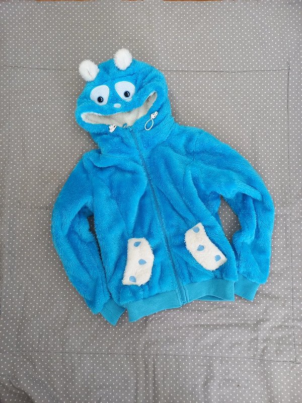 Benter Jacke Gr 128, Mädchen, Kuschel, Monster, Italienmode, blau , mit Kapuze, Fasching, Verkleiden