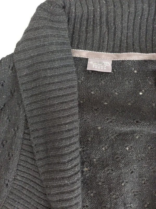 Esprit Vintage Bolero Gr 36/S kurz, Strickjacke, Schulterjäckchen, Weste, schwarz Silber