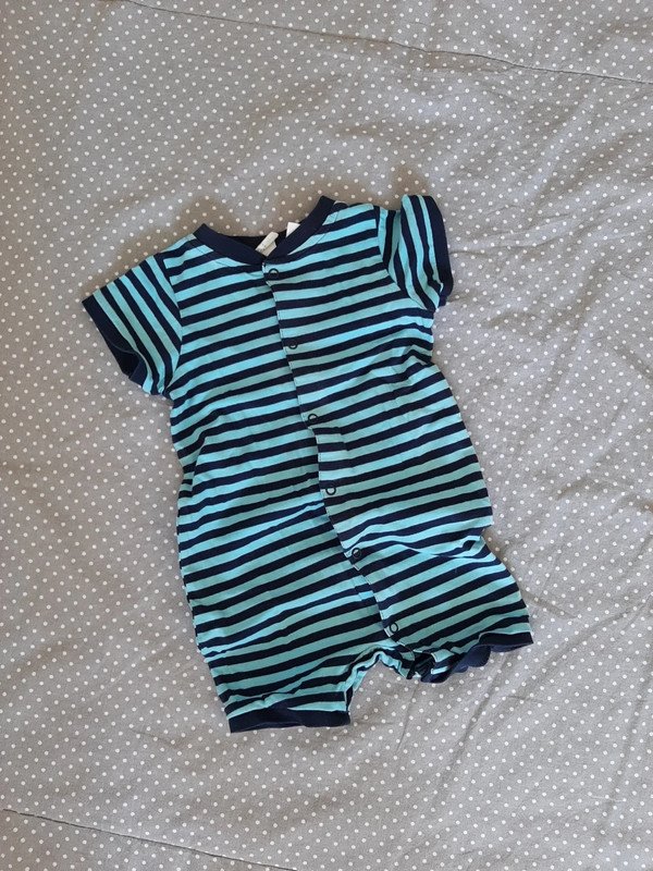 H&M Baby Pyjama kurz Gr 74 Overall, Einteiler, Shorty, Ringel, blau, babyboy