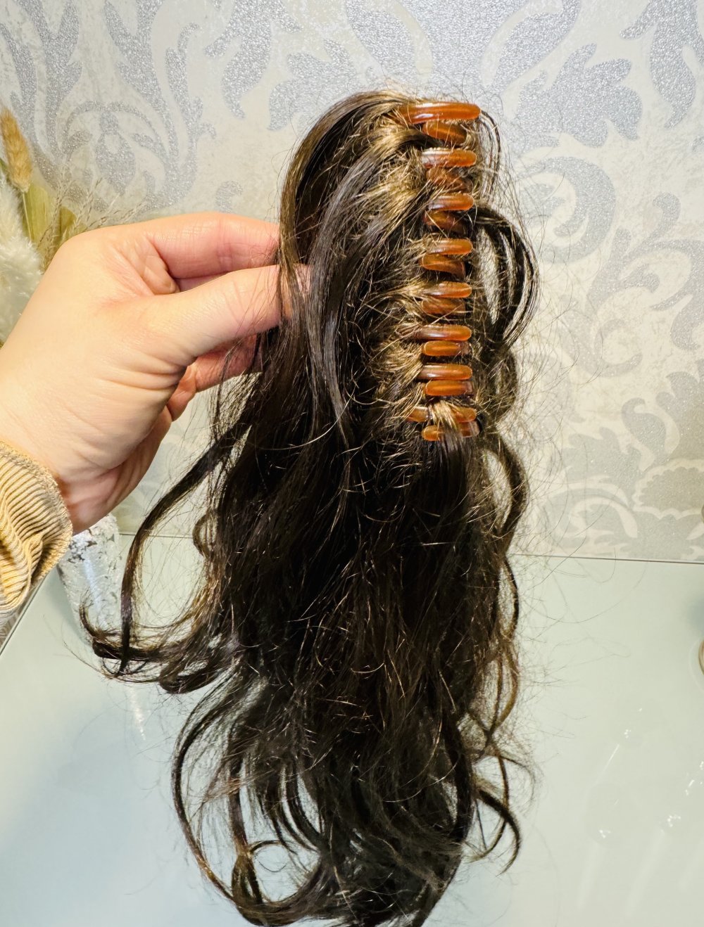 Kunsthaar ca. 35 cm Neu Haarteil Zopf Spange Spangenzopf Hell Braun Haare