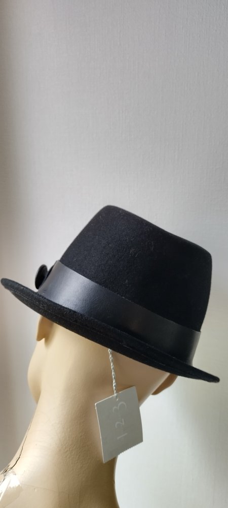 Wollhut mit Lederband, Gr.57, schwarz