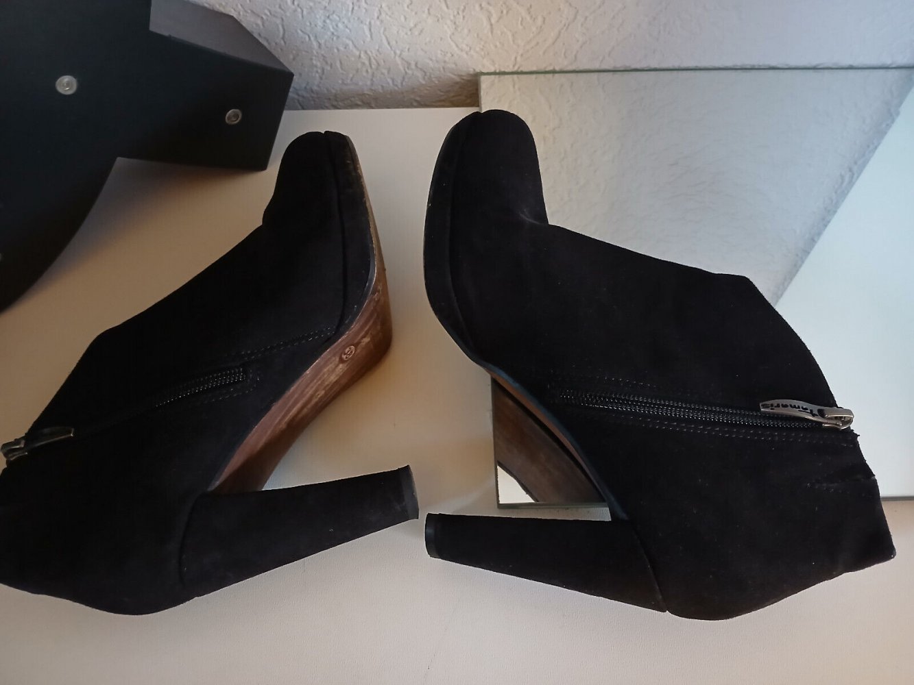 Tamaris Stiefeletten Gr.38 Wildleder schwarz Glitter Stern Vintage Büro