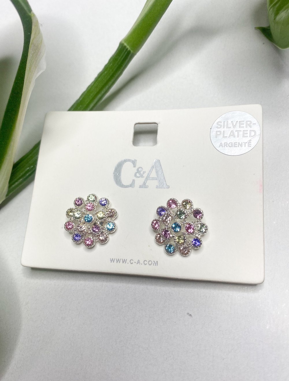 Silver Plated Ohrringe Bunte Strassteine