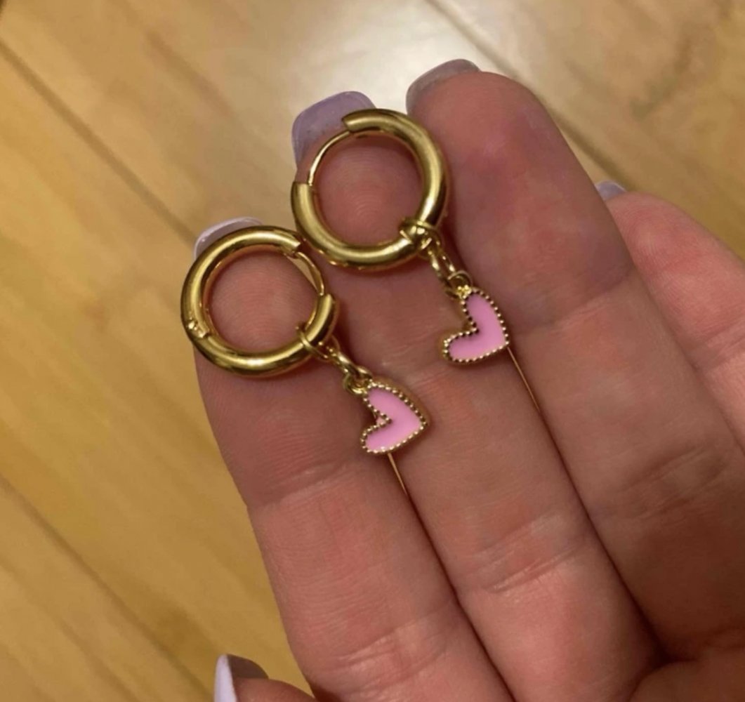 Herz Creolen Ohrringe Gold pink wasserfest 