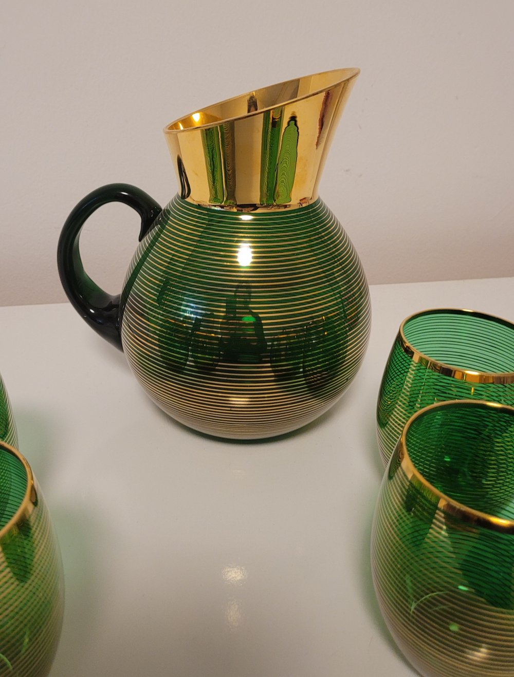 Schöne glas kanne #Krug #Karaffe mit #Gläser grün #Gold