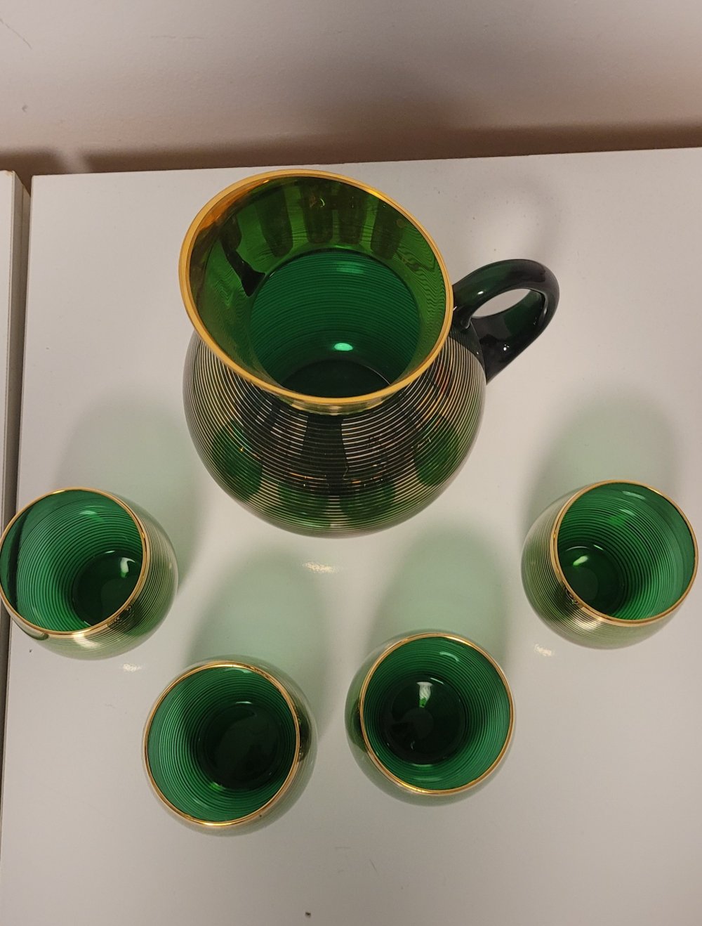 Schöne glas kanne #Krug #Karaffe mit #Gläser grün #Gold