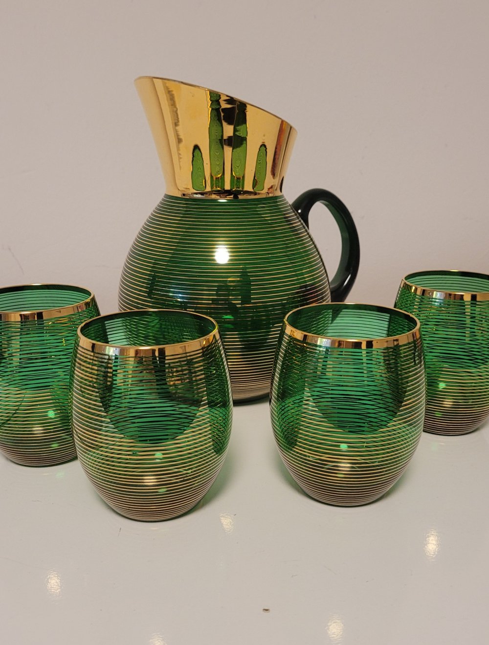 Schöne glas kanne #Krug #Karaffe mit #Gläser grün #Gold