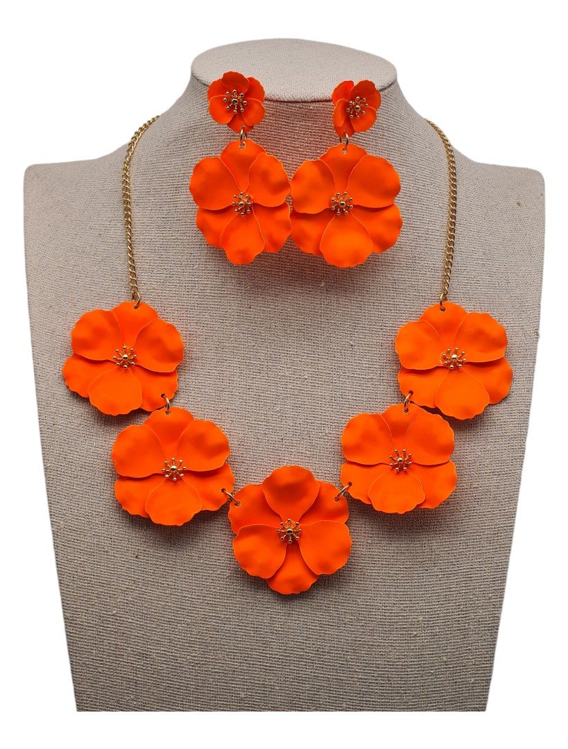 Halskette mit Ohrstecker in Orange