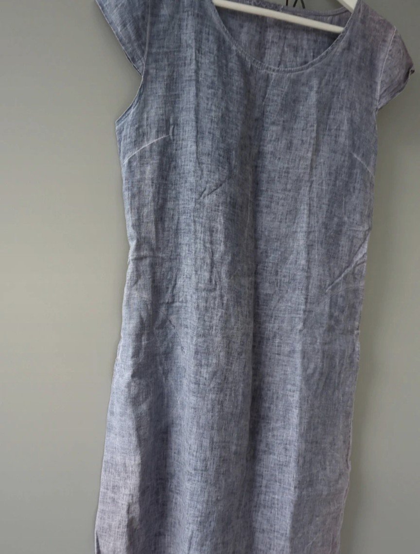 Blaues Leinen Kleid ohne Ärmel Gr.38