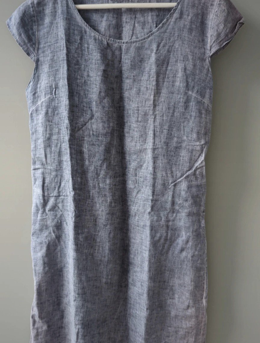 Blaues Leinen Kleid ohne Ärmel Gr.38