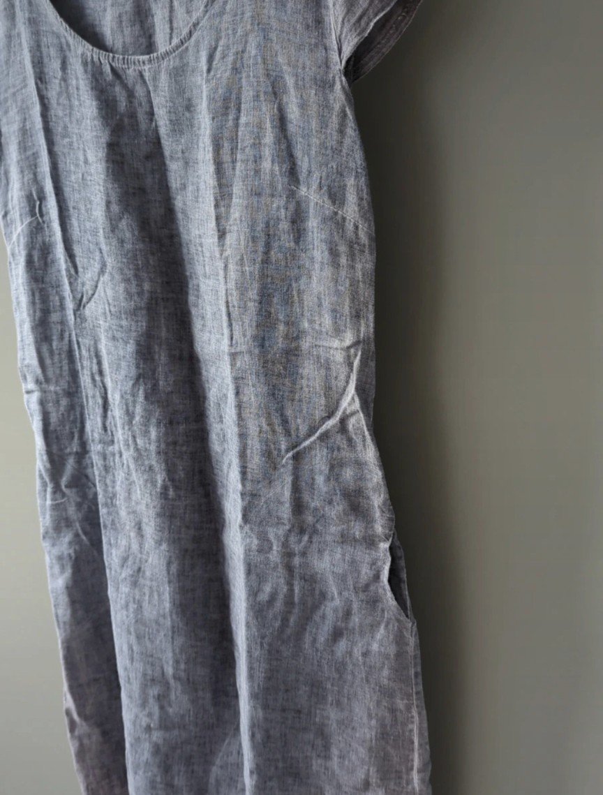 Blaues Leinen Kleid ohne Ärmel Gr.38