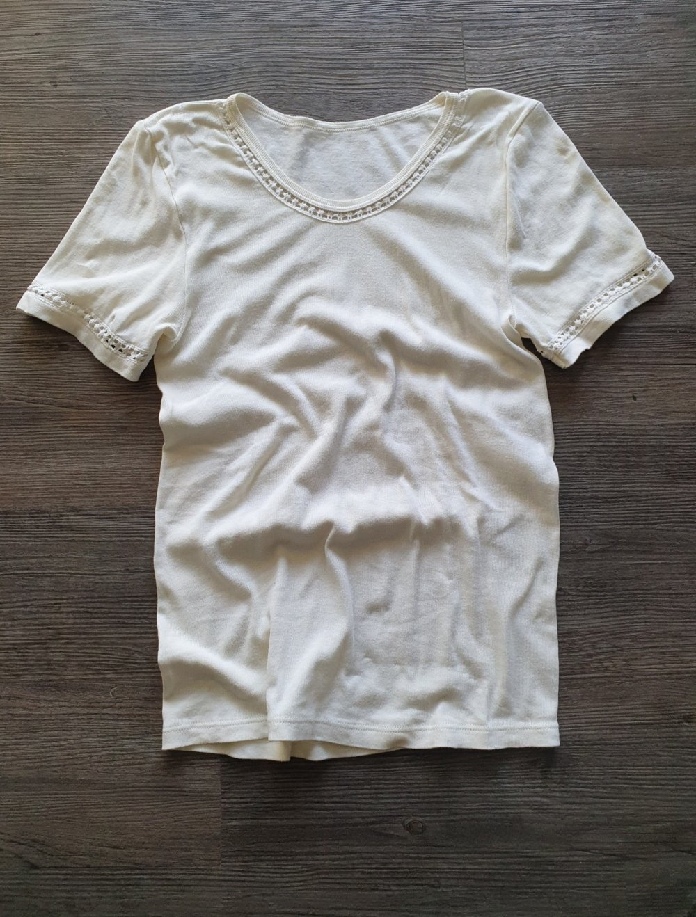 Vintage Linda Clifford Shirt Creme Gr. 42 Baumwolle Häkel